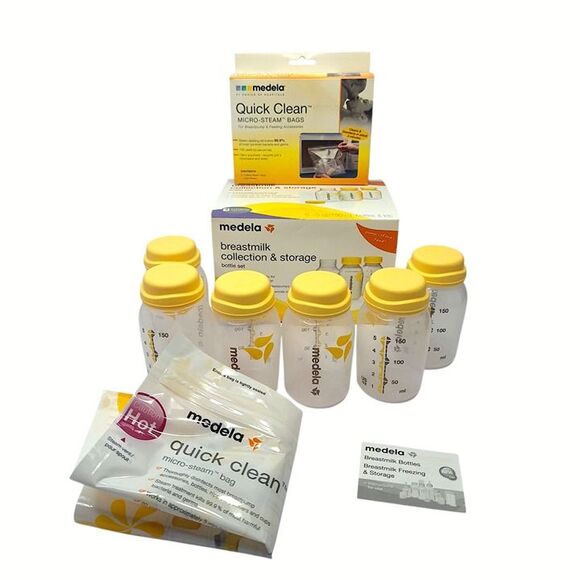 NWT Medela 6pk 5oz Breastmilk Storage Bottles + Micro-Steam Bags - Picture 1 of 9